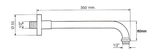 Rysunek techniczny - Ramię prysznicowe okrągły, 350mm, nikiel szczotkowany
