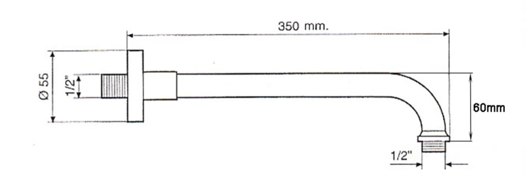 Rysunek techniczny - Ramię prysznicowe okrągły, 350mm, nikiel szczotkowany