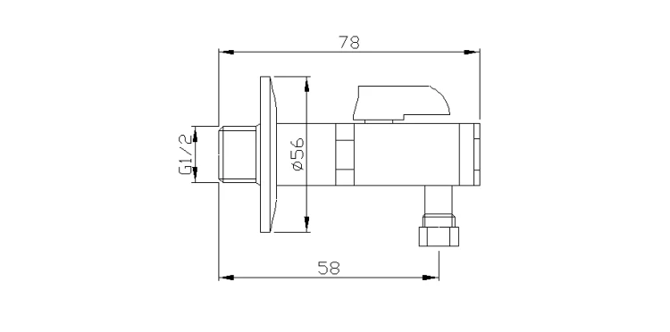 Rysunek techniczny - Zawór kątowy 1/2"x 3/8", nikiel szczotkowany