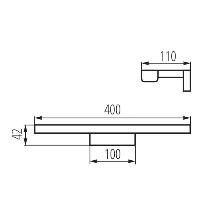 Rysunek techniczny - ASTEN oświetlenie LED, ścienne, 8W, 400x110mm, IP44, chrom