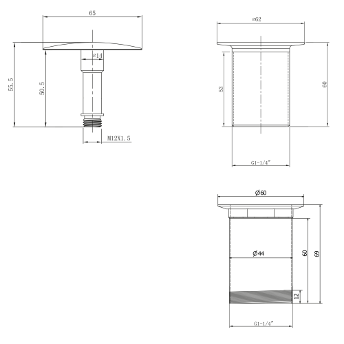 Rysunek techniczny - Korek umywalkowy niezamykany 5/4'', klik-klak, duży grzybek, 10-50mm, chrom