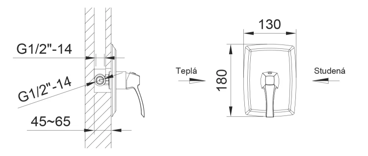 Rysunek techniczny - DREAMART bateria prysznicowa podtynkowa, 1 wyjście, chrom