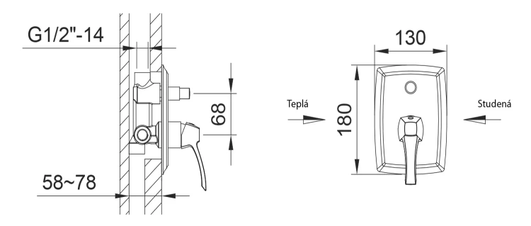 Rysunek techniczny - DREAMART bateria prysznicowa podtynkowa, 2 wyjścia, chrom