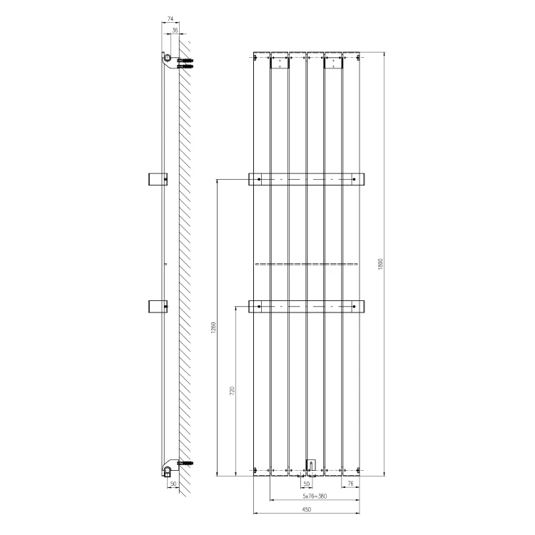 Rysunek techniczny - COLONNA grzejnik 450x1800mm, biały