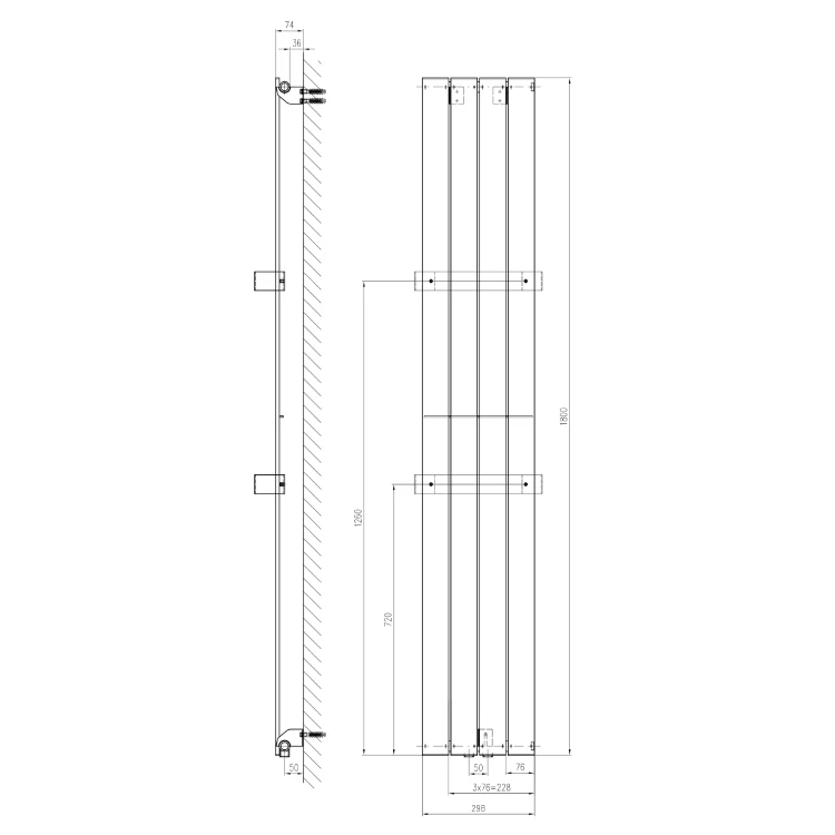 Rysunek techniczny - COLONNA grzejnik 298x1800mm, biały