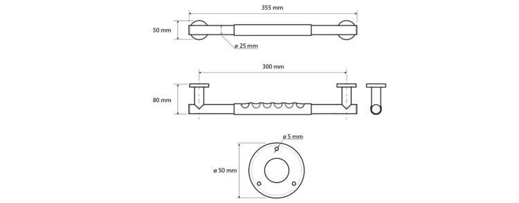 Rysunek techniczny - Solidny uchwyt z powłoką antypoślizgową 300mm, stal nierdzewna polerowana