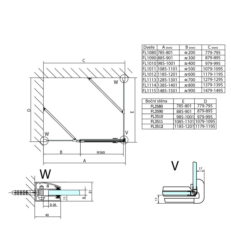 Rysunek techniczny - FORTIS drzwi prysznicowe 1000mm, szkło czyste, lewe #4