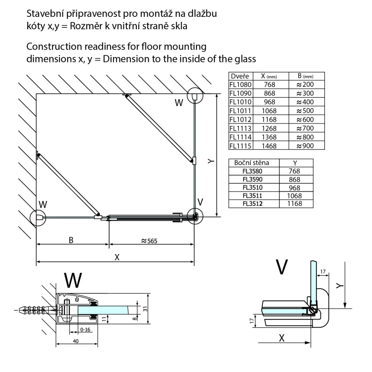 Rysunek techniczny - FORTIS drzwi prysznicowe 1000mm, szkło czyste, lewe #5