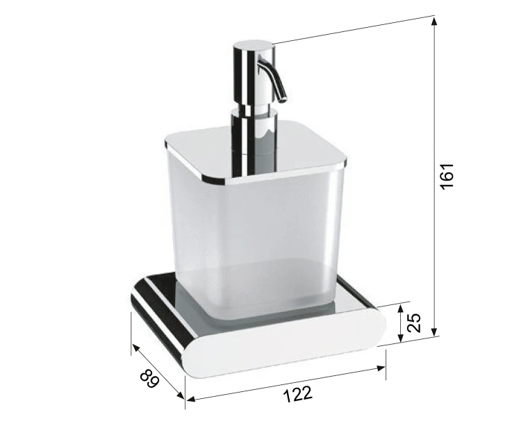 Rysunek techniczny - FLORI dozownik do mydła 300ml, szkło mleczne, czarny mat