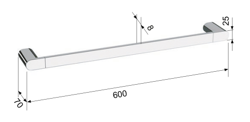 Rysunek techniczny - FLORI wieszak na ręczniki 600mm, biały mat