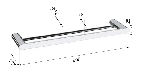 Rysunek techniczny - FLORI wieszak na ręczniki podwójny 600mm, biały mat