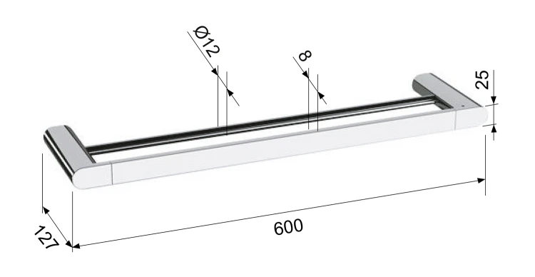 Rysunek techniczny - FLORI wieszak na ręczniki podwójny 600mm, biały mat