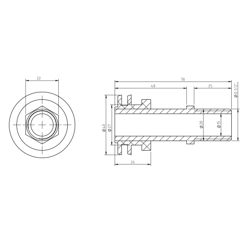 Rysunek techniczny - Armatura do pisuaru z tylnym odpływem 1/2"