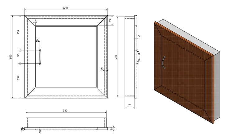 Rysunek techniczny - Drzwiczki rewizyjne 60x60cm, dub Platin