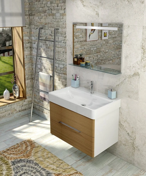 MEDIENA szafka umywalkowa 76x51x48,5cm, biały mat/dąb natural #4
