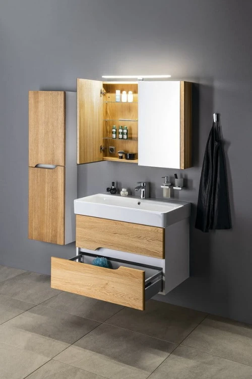 MEDIENA szafka umywalkowa 76x51x48,5cm, biały mat/dąb natural #7