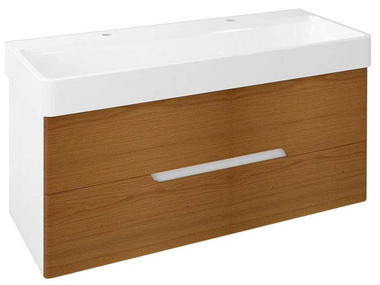 MEDIENA szafka umywalkowa 117x51x48,5cm, biały mat/dąb natural