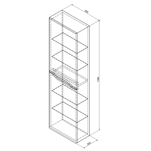 Rysunek techniczny - MEDIENA szafka wysoka 40x140x20cm, 2 drzwiczki, lewa/prawa, biały mat/dąb graphite