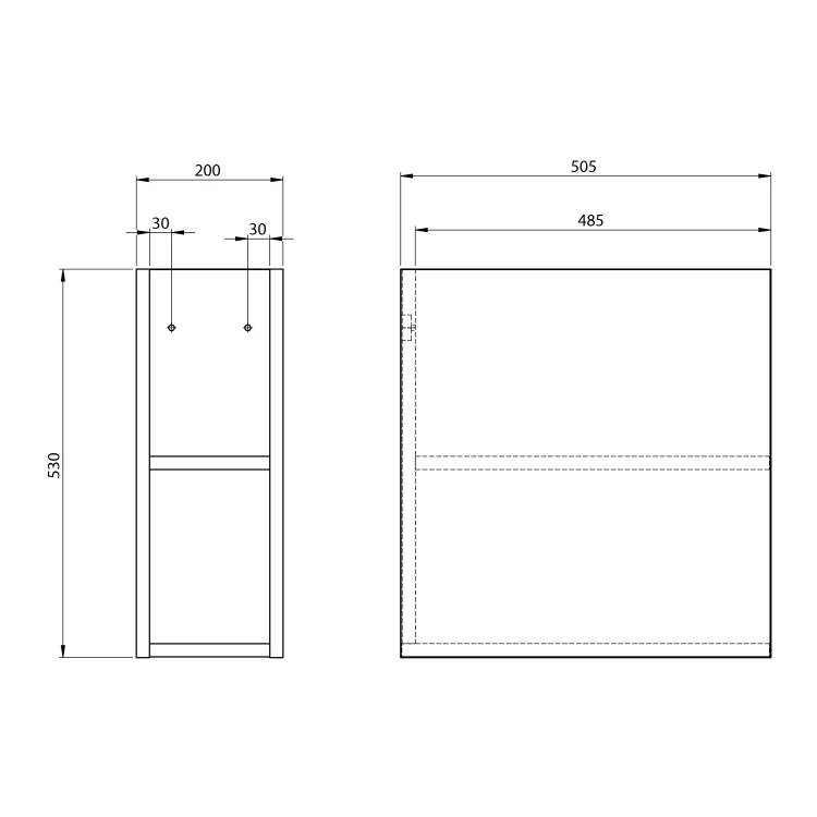 Rysunek techniczny - TREOS szafka wisząca dolna 20x53x50,5cm, dąb Polar