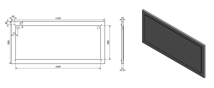 Rysunek techniczny - TREOS lustro w ramie 110x50cm, biały mat