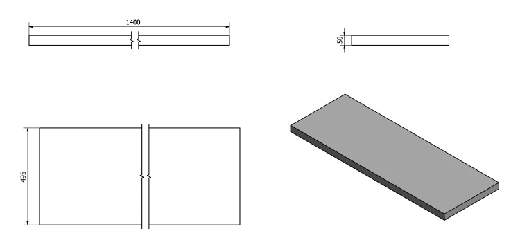 Rysunek techniczny - AVICE blat pod umywalkę 140x50cm, grubość 5cm, Cement