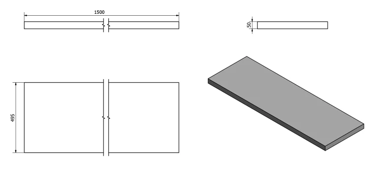 Rysunek techniczny - AVICE blat pod umywalkę 150x50cm, grubość 5cm, Old wood