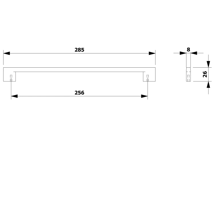 Rysunek techniczny - KILI uchwyt, 285/256mm, chrom