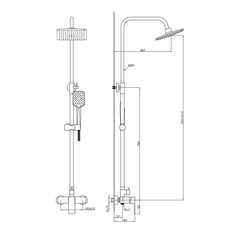 Rysunek techniczny - FACTOR zestaw prysznicowy, chrom
