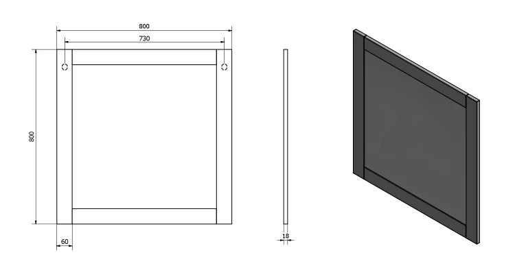 Rysunek techniczny - FAVOLO lustro w ramie 80x80cm, biały mat