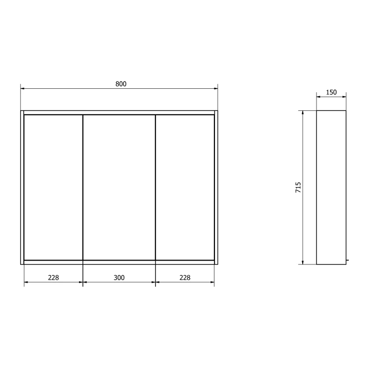 Rysunek techniczny - BATU szafka z lustrem 80x71x15cm, 2x oświetlenie LED, biały połysk