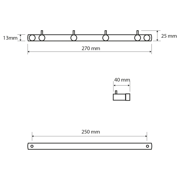 Rysunek techniczny - X-ROUND BLACK haczyk, poczwórny, czarny mat
