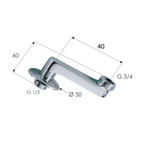 Rysunek techniczny - Przyłącze mimośrodowe uniwersalne do baterii 1/2" x 3/4" - 100(150)mm, 1 szt.