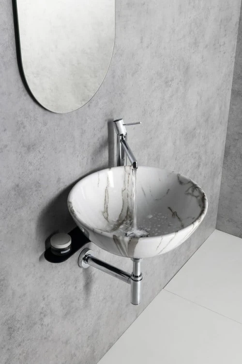 DALMA umywalka ceramiczna nablatowa, średnica 42cm, carrara #2