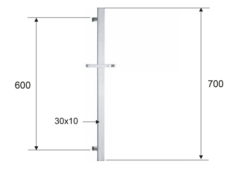 Rysunek techniczny - Drążek prysznicowy, przesuwny, kwadrat, 700mm, czarny mat