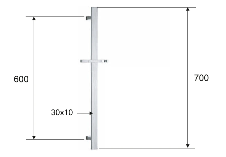 Rysunek techniczny - Drążek prysznicowy, przesuwny, kwadrat, 700mm, czarny mat