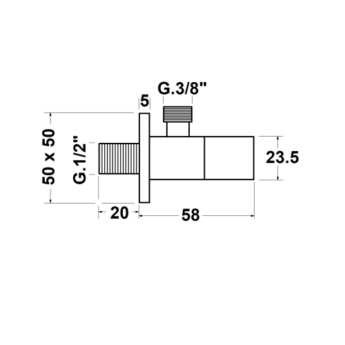 Rysunek techniczny - Zawór kątowy, 1/2"x3/8", czarny mat