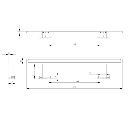 Rysunek techniczny - MIRAKA oświetlenie LED, 9W, 230V, 600x35x120mm, IP44, akryl, chrom