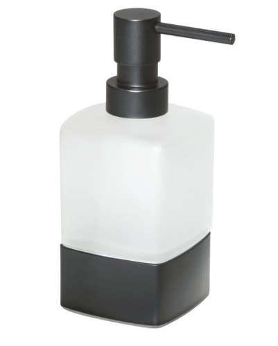 LOUNGE dozownik mydła do postawienia, 280 ml, szkło mleczne, czarny mat
