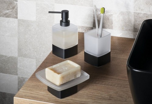 LOUNGE dozownik mydła do postawienia, 280 ml, szkło mleczne, czarny mat #2