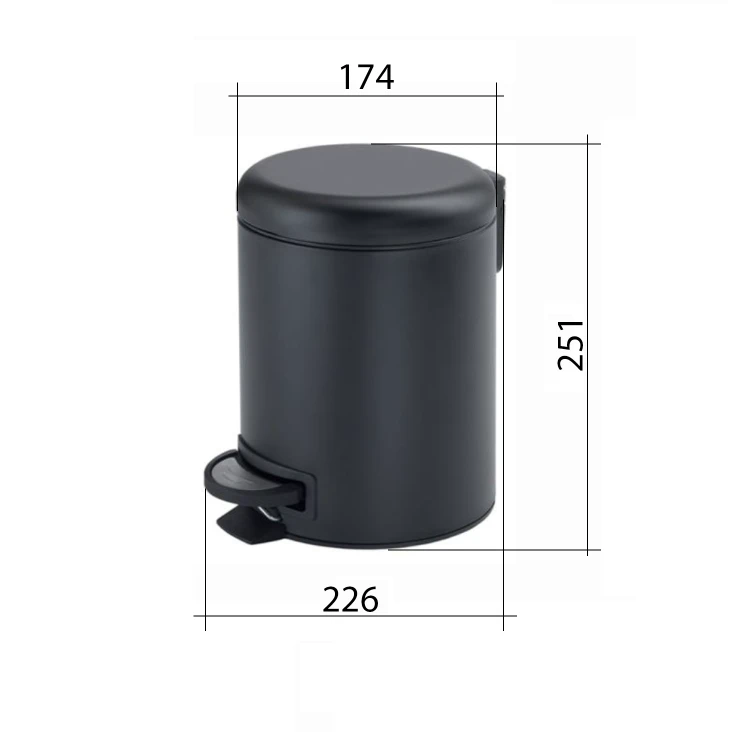 Rysunek techniczny - POTTY kosz na śmieci 3l, Soft Close , czarny mat