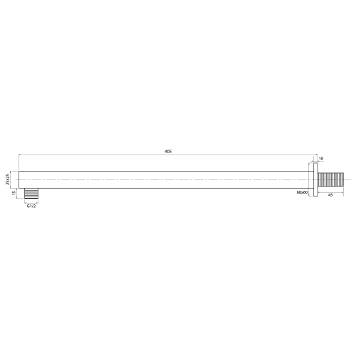 Rysunek techniczny - Ramię prysznicowe kwadratowe niskie, 400mm, czarny mat