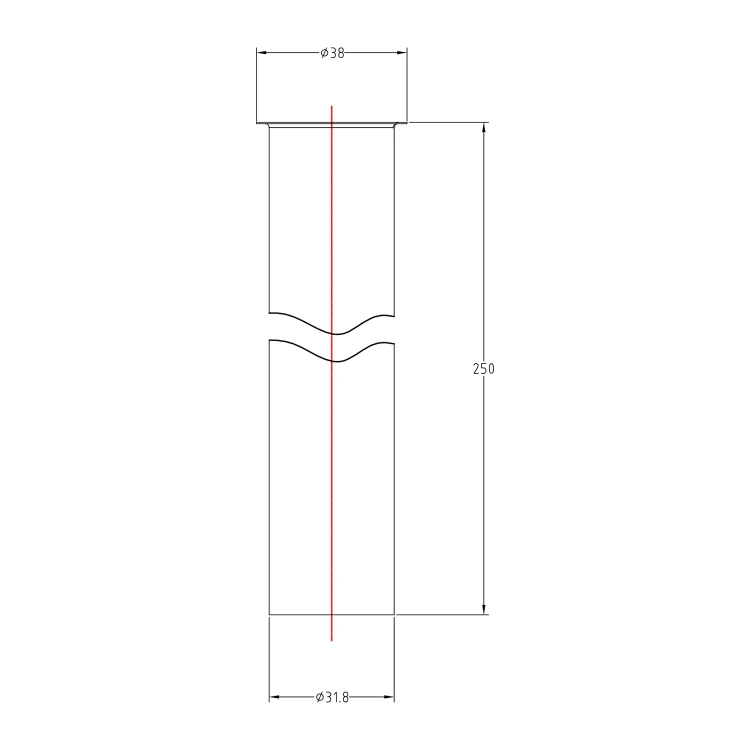 Rysunek techniczny - Syfonowa rura przedłużająca z flanszą, 32/250mm, ciemny brąz