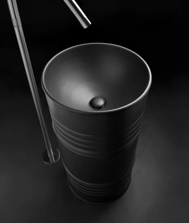 BARREL umywalka ceramiczna wolnostojąca 42x90x42cm, czarny mat #2
