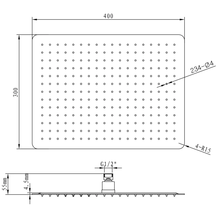 Rysunek techniczny - SLIM deszczownia, 400x300mm, stal nierdzewna połysk