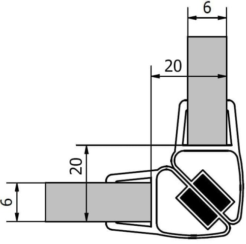 Zestaw dwóch magnetycznych uszczelek, dł. 2000mm do szkła 6mm, narożny