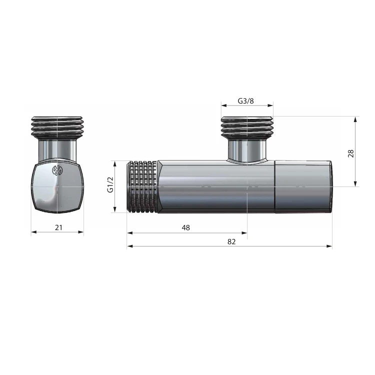 Rysunek techniczny - ARCO zawór kątowy A-80 1/2 "x3/8", anticalc, czarny