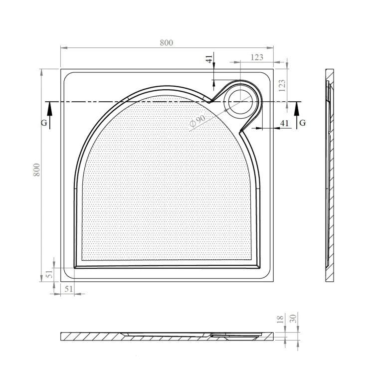 Rysunek techniczny - LARCA brodzik kompozytowy 80x80cm