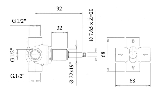Rysunek techniczny - AIRTECH przełącznik podtynkowy, chrom