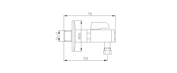 Rysunek techniczny - Zawór kątowy 1/2"x 3/8", brąz