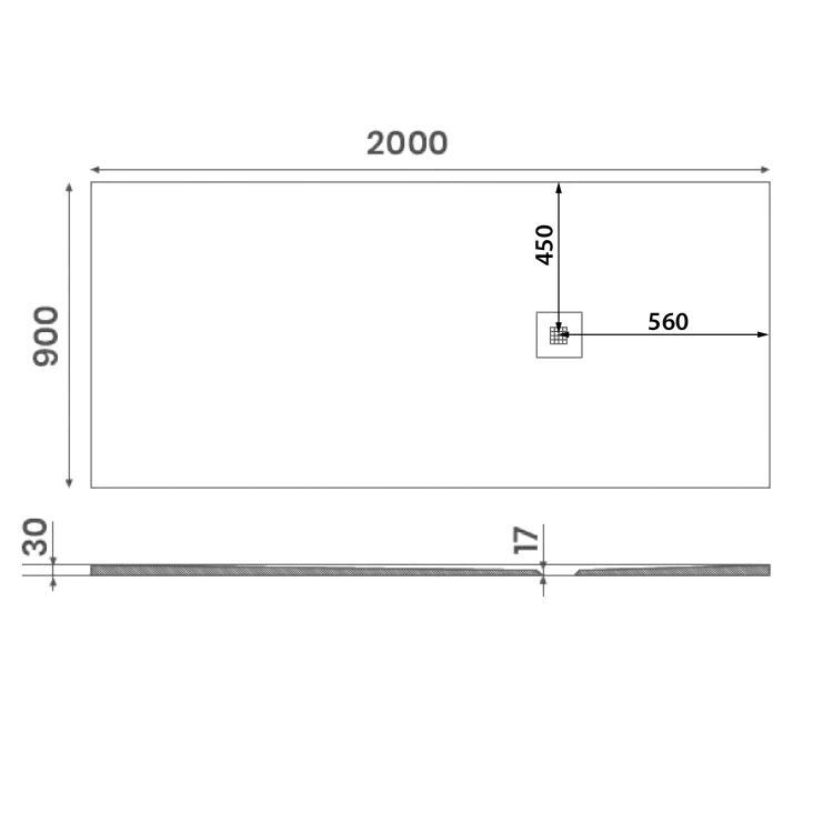 Rysunek techniczny - MITIA brodzik prysznicowy kompozytow 200x90cm, czarny